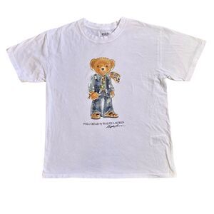 Polo Ralph Lauren Women’s Polobear Jean Suit White Cotton Tshirt Size Small RARE